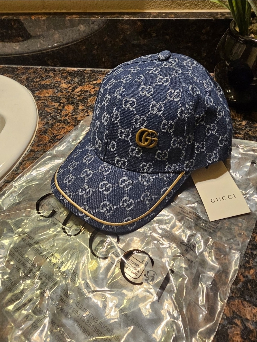 Gucci Men’s Blue GG Denim Baseball Cap with Gold Logo